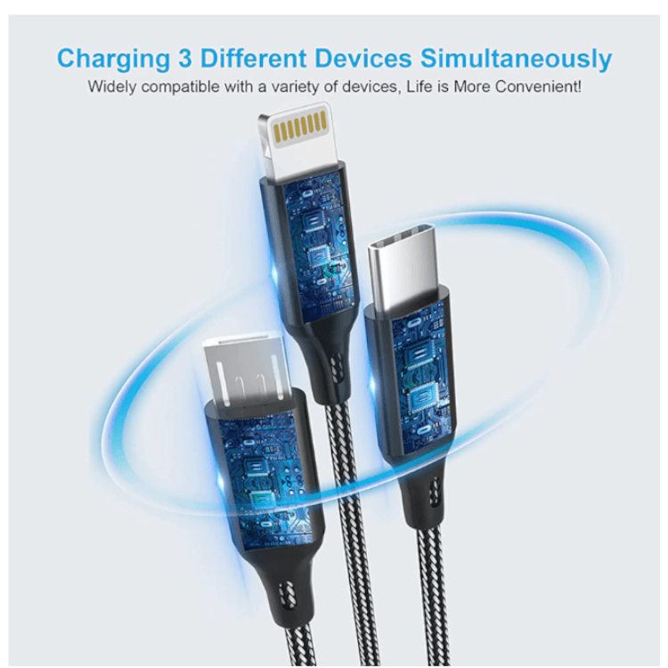 Alternative Ansicht von 3 in 1 Nylon Mehrfach Universal Ladekabel - Schwarz